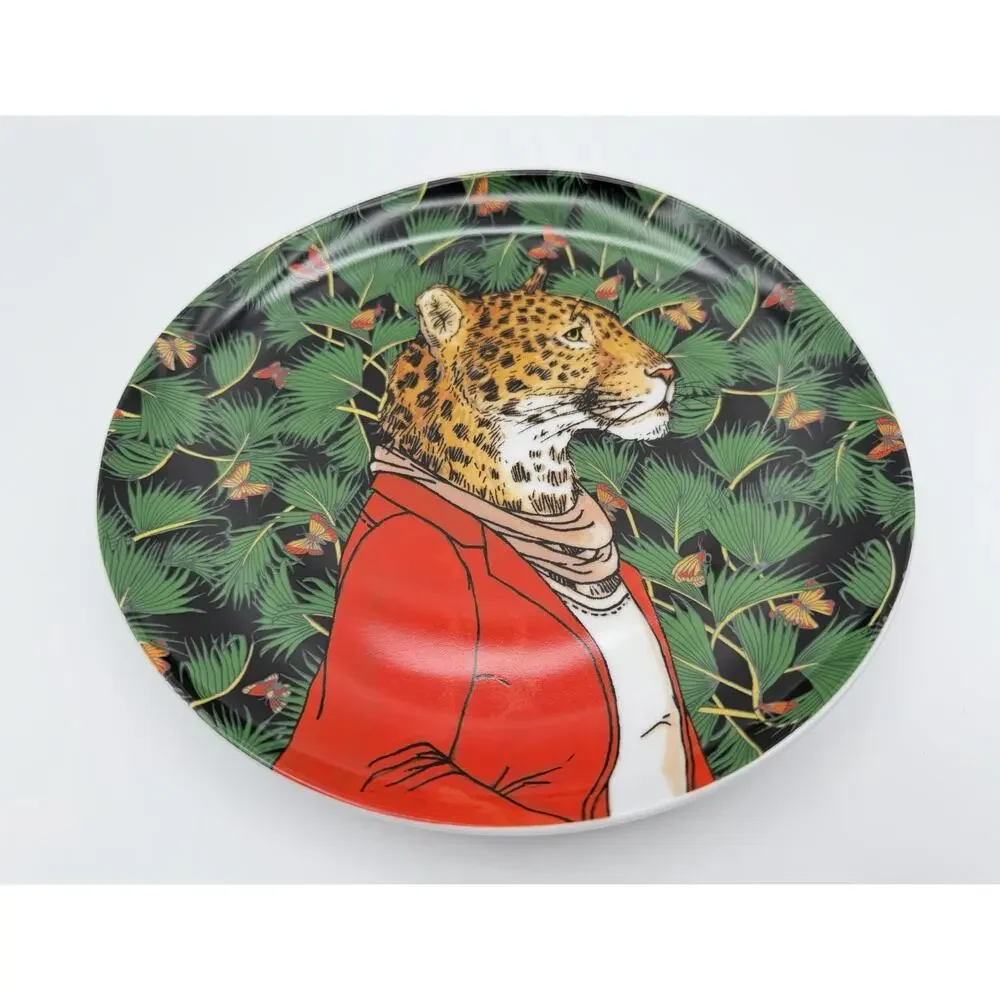 West Elm Rachel Kozlowski Dapper Animals Plate 8.5” Jaguar Leopard Cheetah Pair
